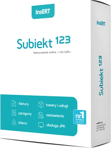 Subiekt 123 — pudełko produktu InsERT
